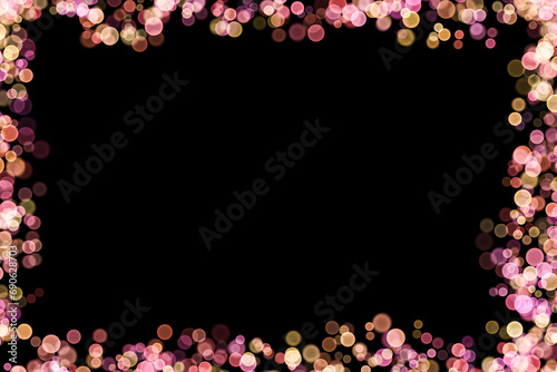 Bokeh lights effect on Pink, Yellow, Purple color, Black Background, Frame, Abstract Blur, Glitter, Defocused, Seamless polka dot pattern , Creative, Illustration design