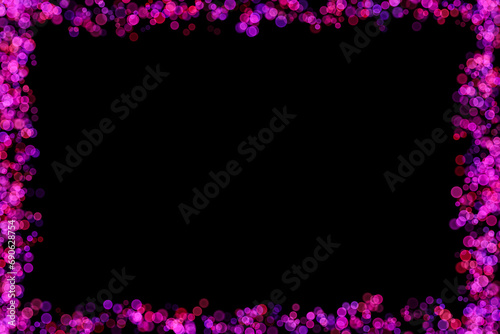 Bokeh lights effect on Pink, Purple, Orange, Red color, Black Background, Frame, Abstract Blur, Glitter, Defocused, Seamless polka dot pattern , Creative, Illustration design