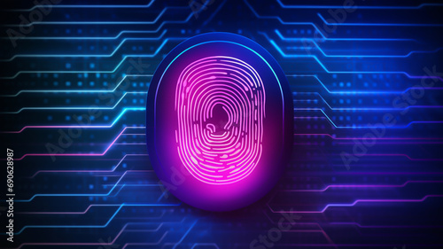 Digital fingerprint on holographic neon background, concept of cyber security and advanced technology photo