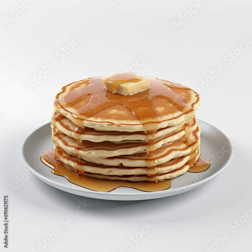 a plate full of pancakes with maple syrup , Ai Generative