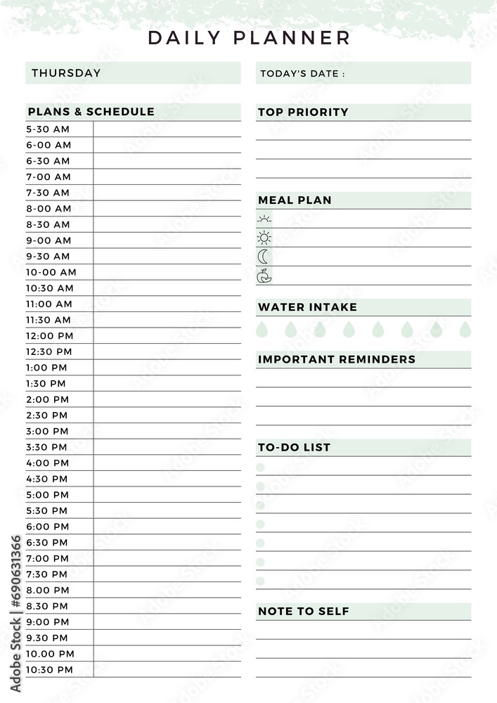 Minimalist planner pages templates. Daily Personal Planner. Organizer page, diary and daily control Book, notes for the day. Minimalist planner pages templates. Daily Personal Planner. Organizer page, diary and daily control Book, notes for the day.