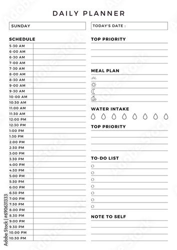 Daily Personal Planner. Minimalist planner pages templates.