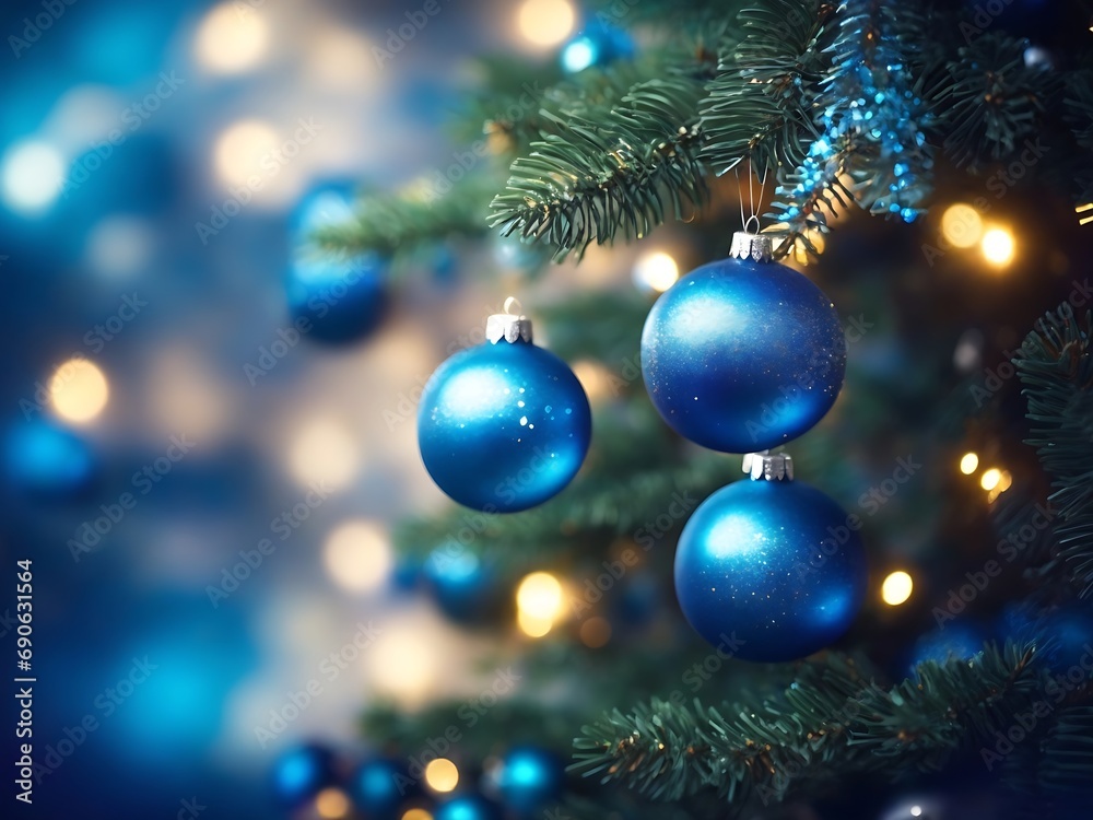 Christmas Tree With Ornaments In Blue
