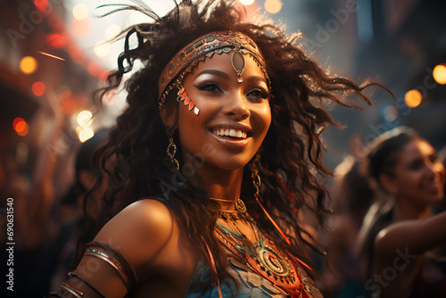 Beautiful woman in carnival costume at Brazilian dance carnival generated AI © Tatiana