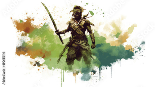 Zulu Echoes: Faded Warrior Assegai in Watercolor photo