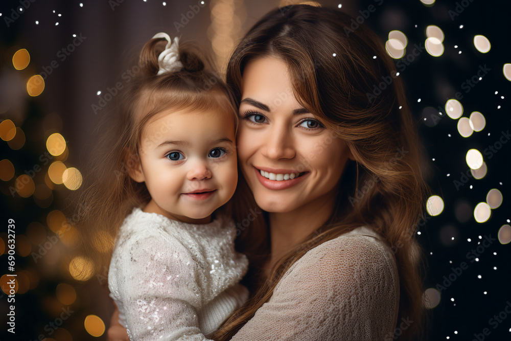 Generative AI happy child with mother preparing for christmas night together Generative AI happy child with mother preparing for christmas night together
