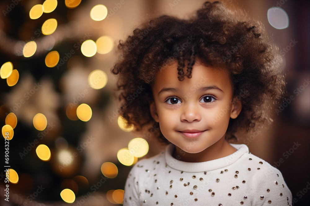 Generative AI happy child decorated christmas tree christmas gifts festive indoor living room magic Generative AI happy child decorated christmas tree christmas gifts festive indoor living room magic