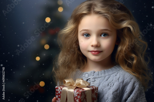 Generative AI happy child decorated christmas tree christmas gifts festive indoor living room magic photo