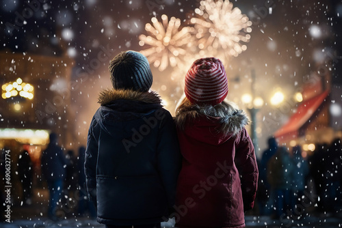 Generative AI happy children visiting winterland fair Christmas atmosphere