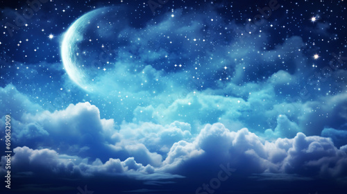 Starry Night Sky with Moon And Clouds