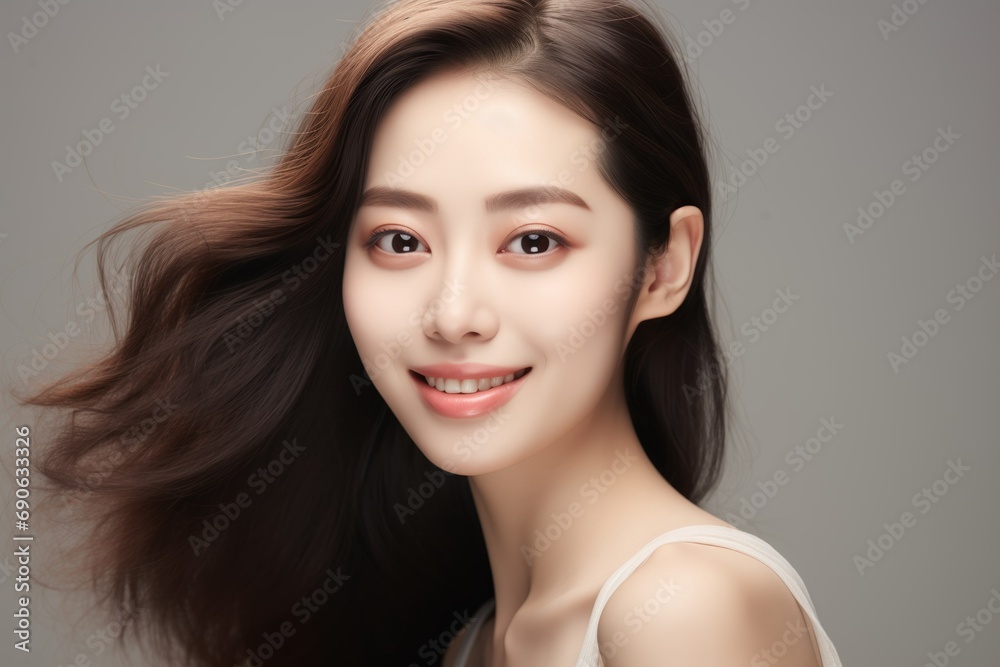 Candid portrait of a pretty fictional young woman. Elegance and natural beauty. Smiling. Generative AI. Candid portrait of a pretty fictional young woman. Elegance and natural beauty. Smiling. Generative AI.