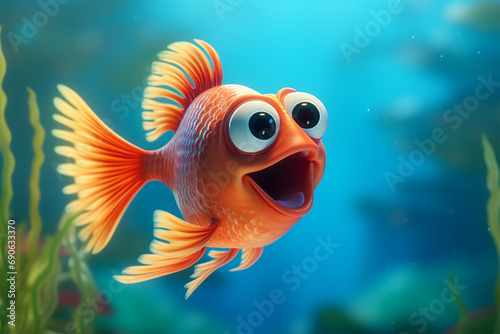 cartoon illustration of a cute fish smiling photo