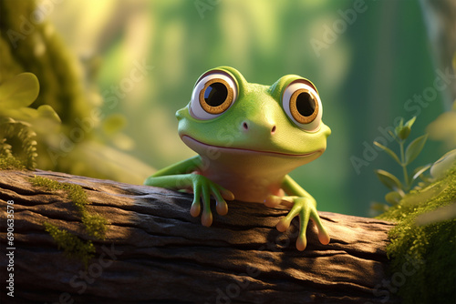 cartoon illustration of a cute frog smiling