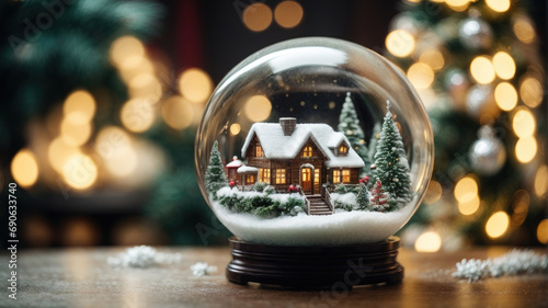 glass ball with a miniature house and snow inside