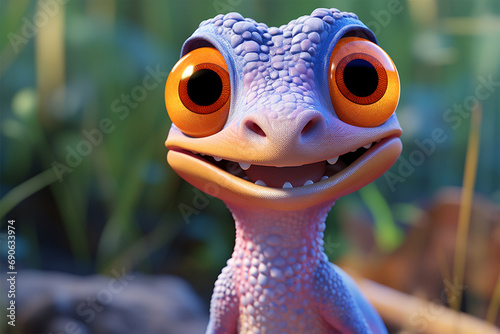 cartoon illustration of a cute lizard smiling