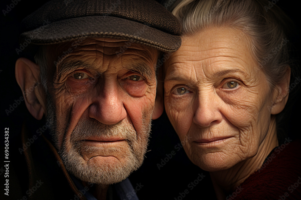 AI generated photography of beautiful old married people isolated on grey background AI generated photography of beautiful old married people isolated on grey background