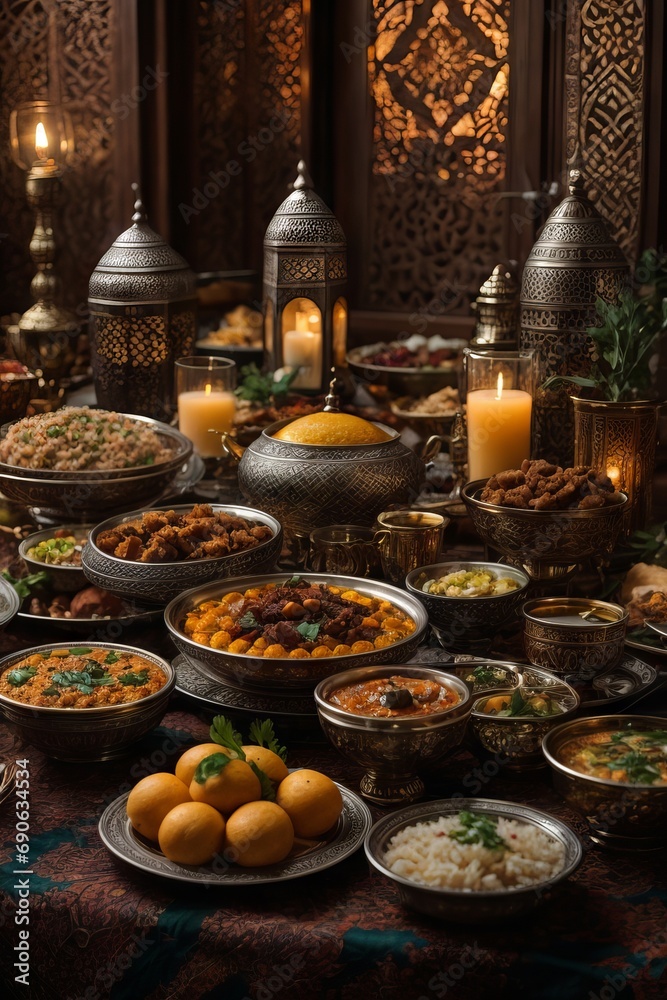 The festive table of Muslims for the day of Ramadan.