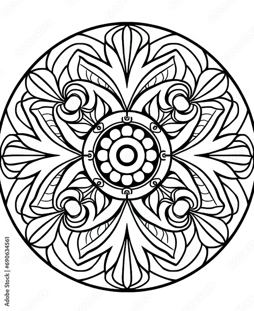 a circle-shaped mandala coloring page, Ai Generative