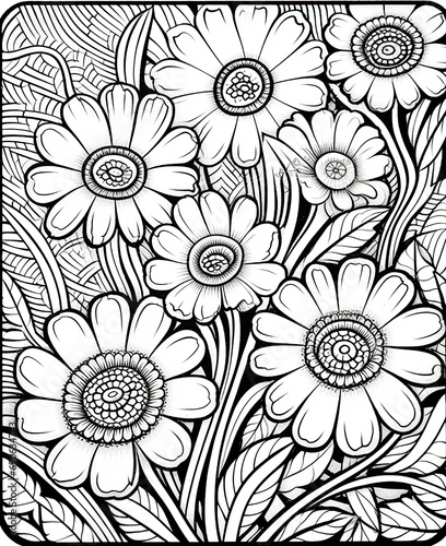 coloring of flowers in the shape of a daisy, hd, png, Ai Generative