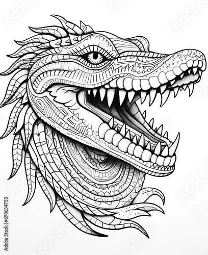 crocodile coloring mandala  hd  png  Ai Generative