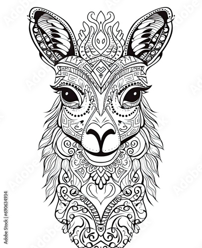 a nice illustration of a llama head design, alpaca mandala, creative design, Ai Generative