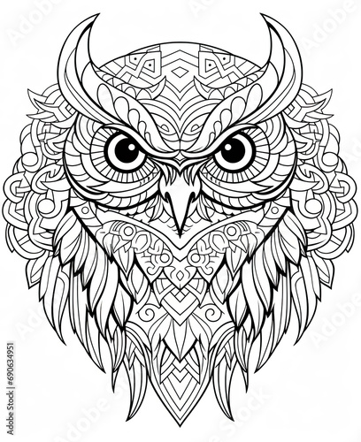 a lovely illustration of a drawing in the shape of an owl s head  owl mandala  creative design  Ai Generative