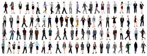 Modern business people bundle. Vector realistic illustrations of diverse multinational standing cartoon men and women in smart casual and formal office outfits. Isolated on white background.