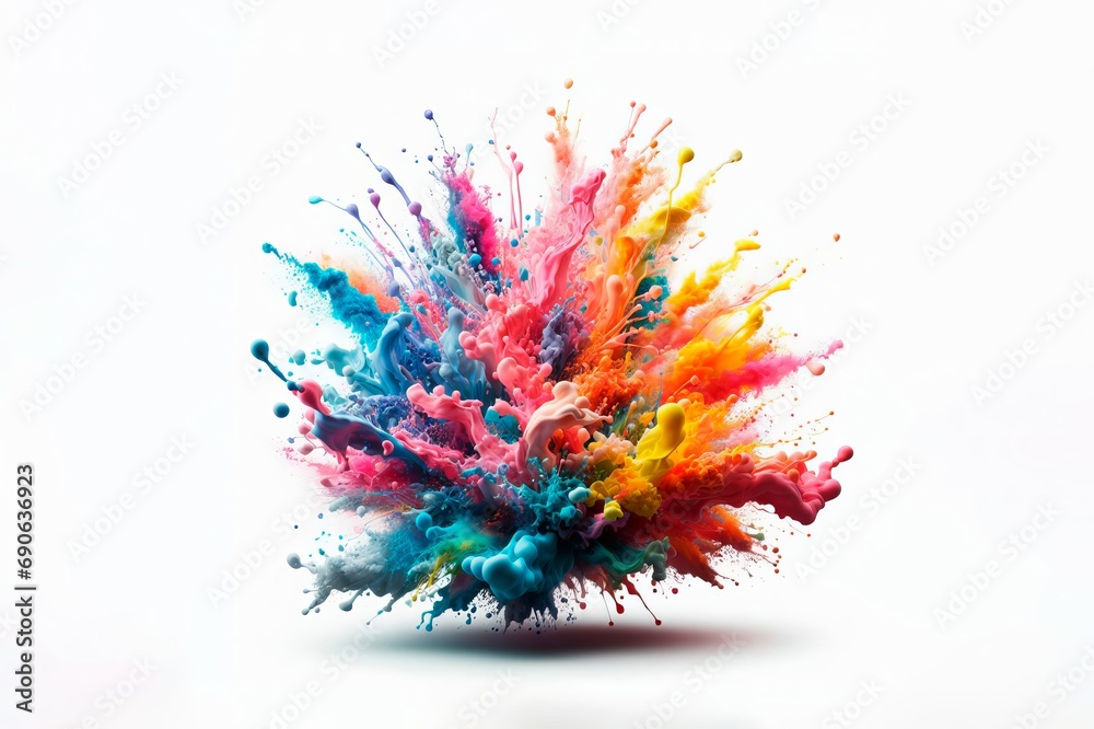 a colorful paint explosion splattering in all directions on a white background. Very vibrant and energetic
a colorful paint explosion splattering in all directions on a white background. Very vibrant and energetic