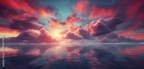 Fantasy sunset over ocean or sea. 