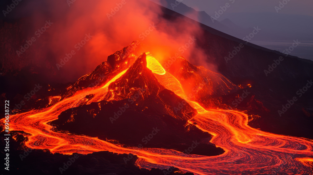 Volcanic Lava Illumination: Fiery Streaks