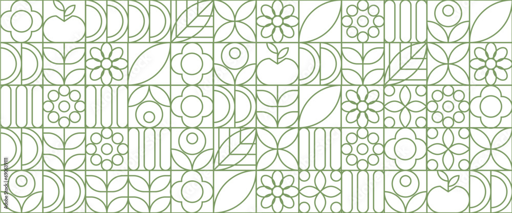 Green and white vector flat mosaic banners with outline nature shapes. Abstract eco agriculture banner background. Vector design