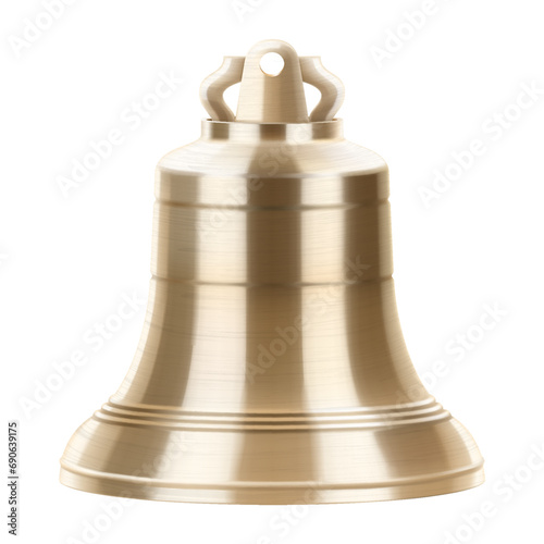 Golden metal bell isolated on a white background, Christmas symbol, school bell, vintage bell. Realistic 3D vector illustration. EPS10