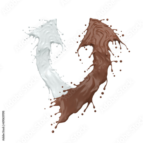 Milk Chocolate splashing together isolated on background, 3D rendering.