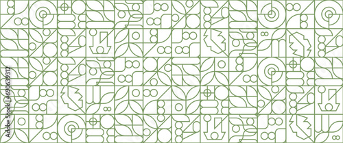 Green and white vector abstract banners with outline nature mosaic geometric design. Fresh organic background. Minimalist environment shape texture, geometry collage.