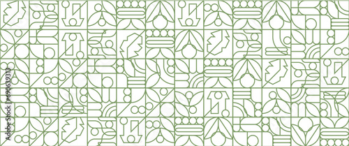 Green and white vector modern banners with abstracts outline nature shapes geometric mosaic. Fresh organic background. Minimalist environment shape texture, geometry collage.
