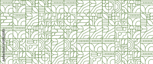 Green and white vector flat mosaic banners with outline nature shapes. Fresh organic background. Minimalist environment shape texture  geometry collage.