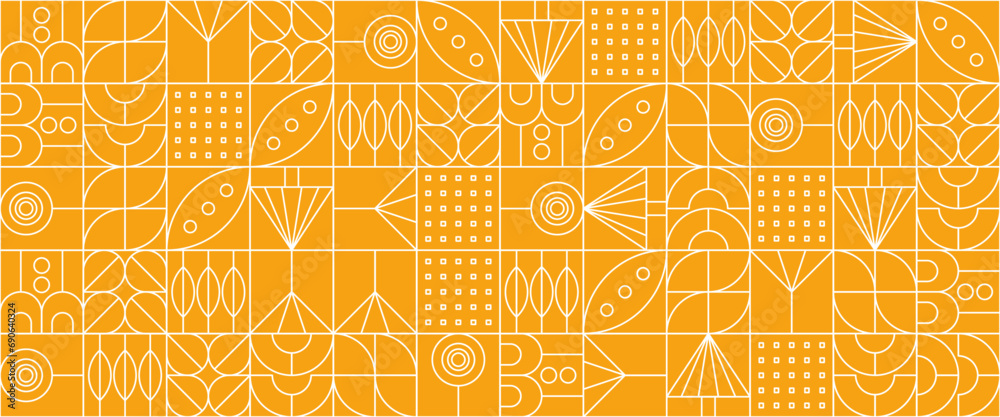 White and yellow abstract geometric mosaic banner design with simple nature outline shapes White and yellow abstract geometric mosaic banner design with simple nature outline shapes