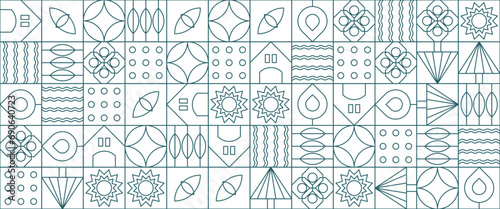Green and white abstract geometric vector pattern mosaic outline nature shapes banner