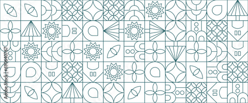 Green and white vector flat design nature outline geometric mosaic banners