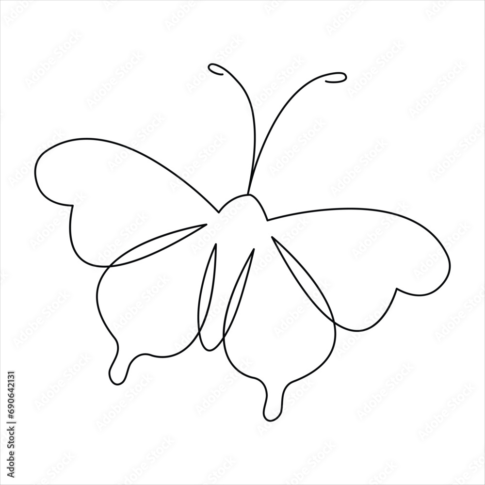 Continuous single line hand drawn butterfly design minimalism outline vector illustration Continuous single line hand drawn butterfly design minimalism outline vector illustration