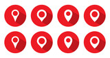 Location marker pin icon with long shadow. Map pointer symbol vector
