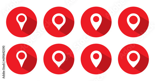 Location marker pin icon with long shadow. Map pointer symbol vector