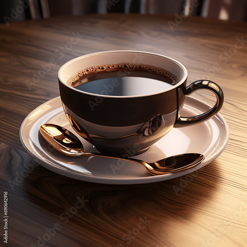 3d rendered photo of coffee cup with spoon made by generative AI