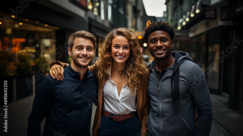 Young Adults in City Street Smiling and Looking at Camera