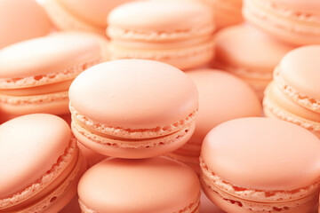 Crédence de cuisine Pantone 2024 Peach Fuzz many vertical stacks of macaroons background in peach fuzz color  © World of AI