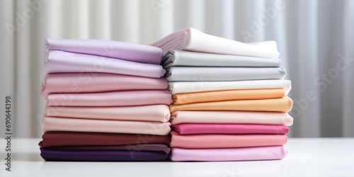Pile of multicolored different cotton fabrics.