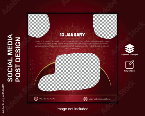 Vector Happy Lohri Festival social media post banner template design