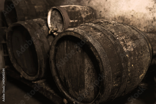 Old vintage wine barrels, Wine Barrels in Cellar