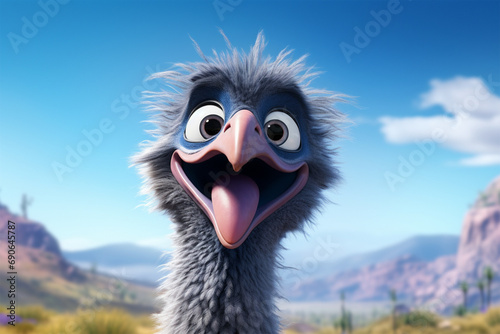 cartoon illustration of a cute ostrich smiling