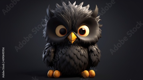 cute, chibi, owl, solid black background, 3d, 8k, realism